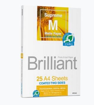 Brilliant Supreme Ink Jet Papier, DIN A4, 25 Blatt, Matte, doppelseitige Beschichtung 230g/m²