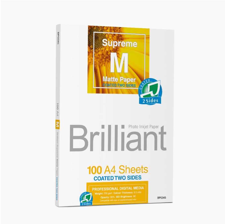Brilliant Supreme Ink Jet paper, DIN A4, 100 sheets, mat, double-sided coating 230g / m²